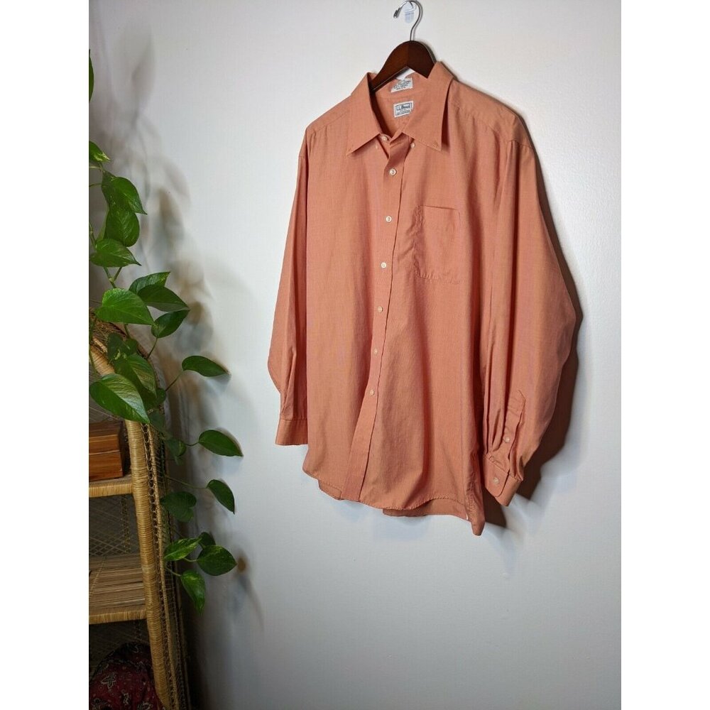 LL Bean Button Down Shirt Mens Orange Pink Solid Short Sleeve Cotton Size 18-35